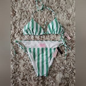 Victoria Secret, L, Cheeky String Bikini, Green and White Stripe.